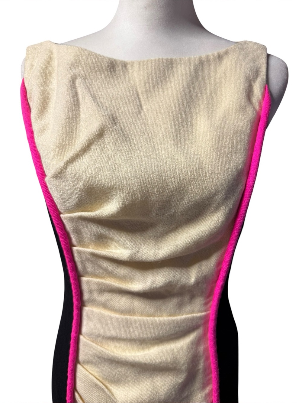 Milly New York Shocking Pink Sheath Dress Lined Wool Cream Black Sz 6 MSRP $425 - Picture 4 of 13